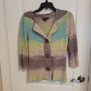 Tribal Green and Blue Cardigan Sweater Lightweight Knit